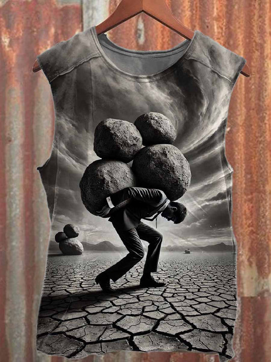 Vintage Printed Casual Cotton Tank Top