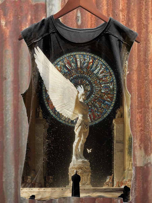 Vintage Strange World Print Casual Cotton Tank Top