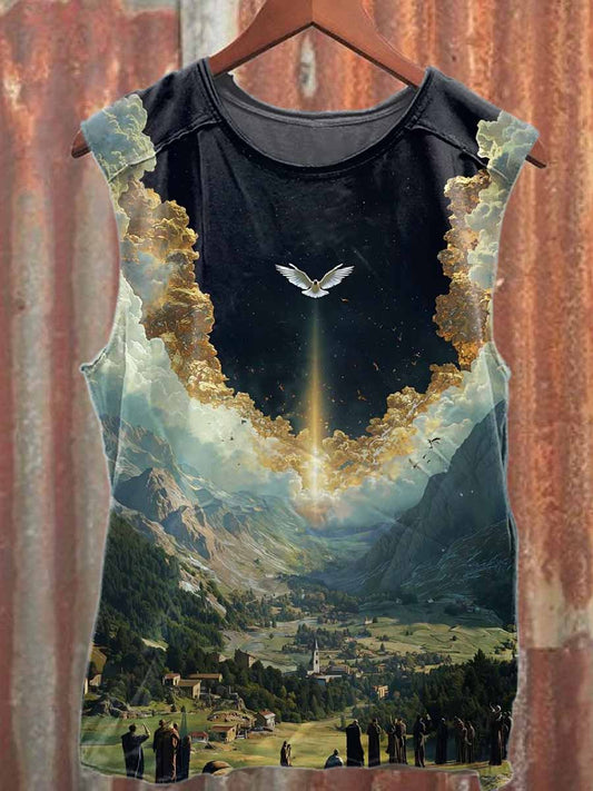 Vintage Strange World Print Casual Cotton Tank Top