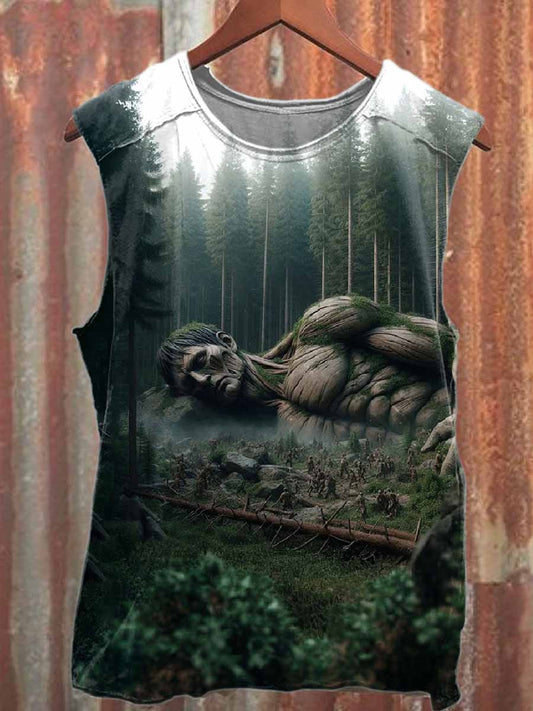 Vintage Dark Print Casual Cotton Tank Top
