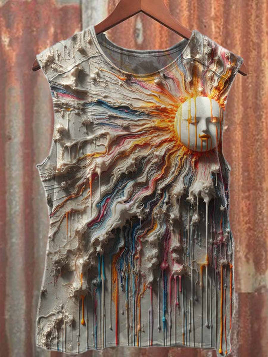 Retro Graffiti Print Casual Pure Cotton Tank Top