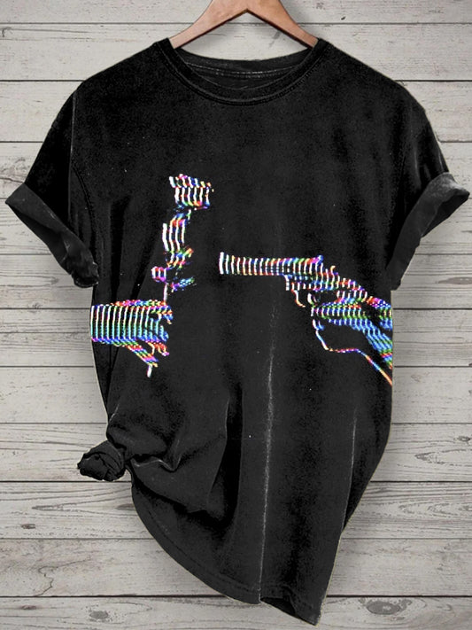 Unisex Psychedelic Skeleton Printed Vintage Fashion Loose Short Sleeve T-Shirt