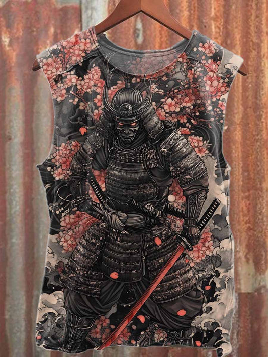 Vintage Epic Samurai Print Casual Cotton Tank Top