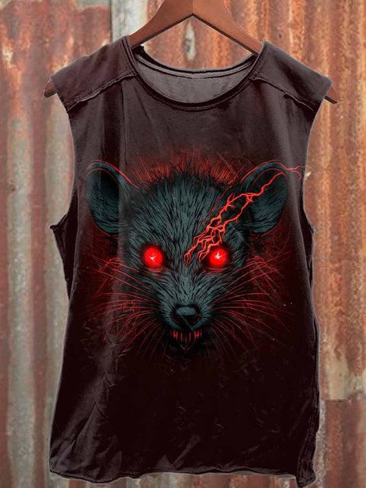 Vintage Black Death Print Casual Cotton Tank Top