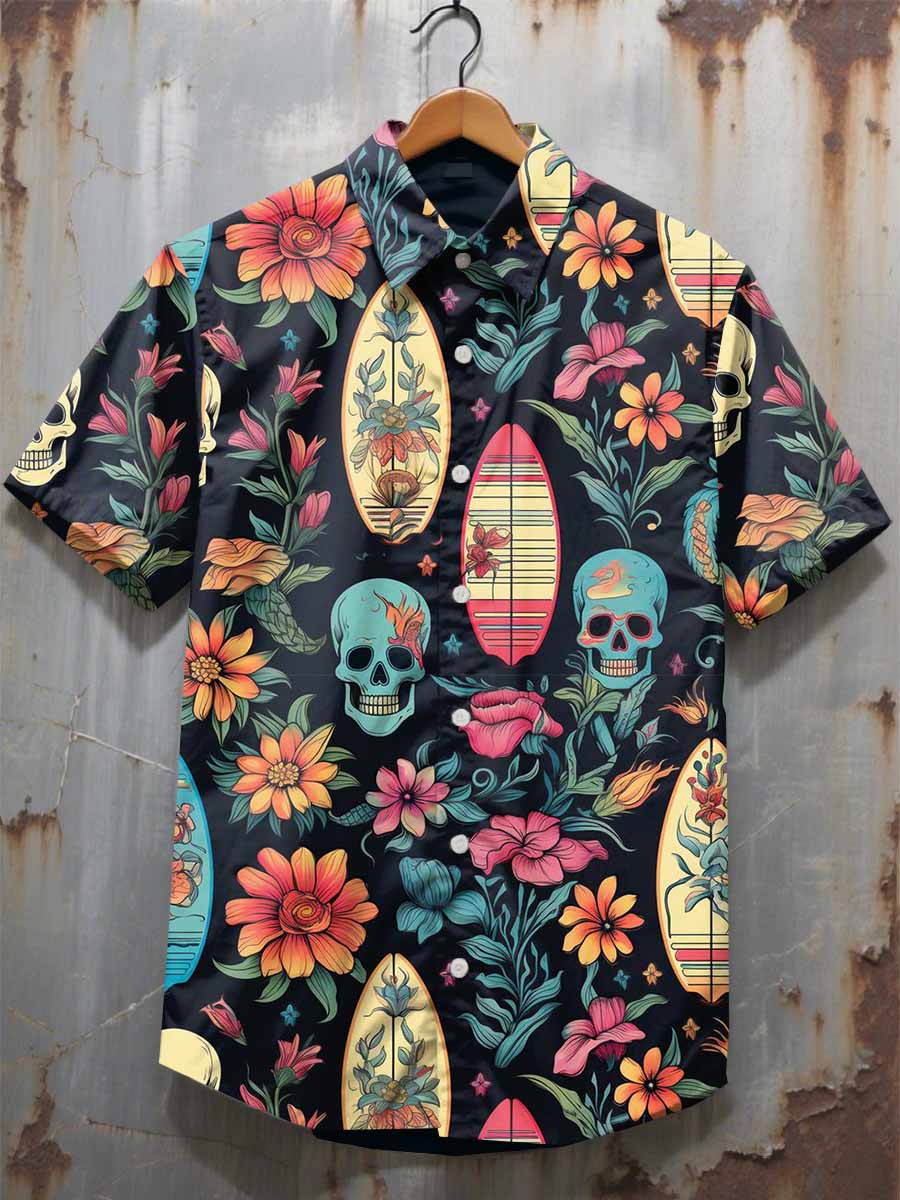 Vintage Graffiti Print Casual Cotton Shirt