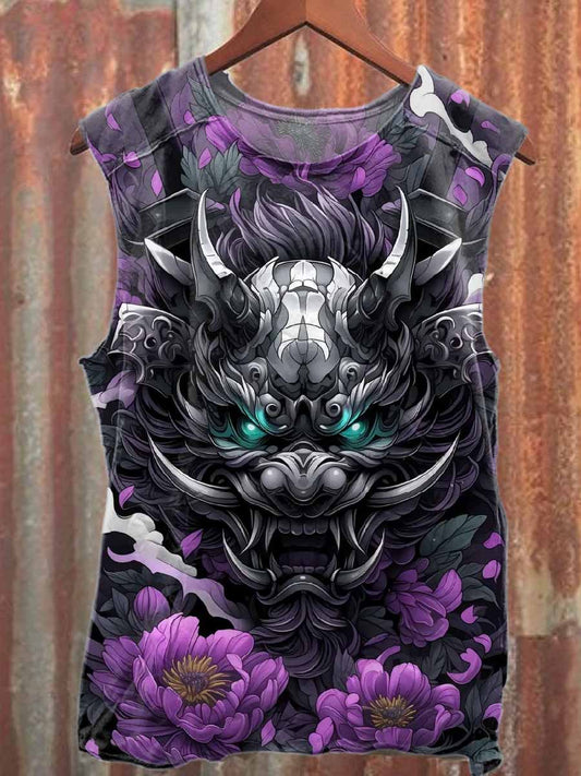Vintage Epic Samurai Print Casual Cotton Tank Top