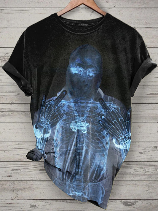 Unisex Psychedelic Skeleton Printed Vintage Fashion Loose Short Sleeve T-Shirt