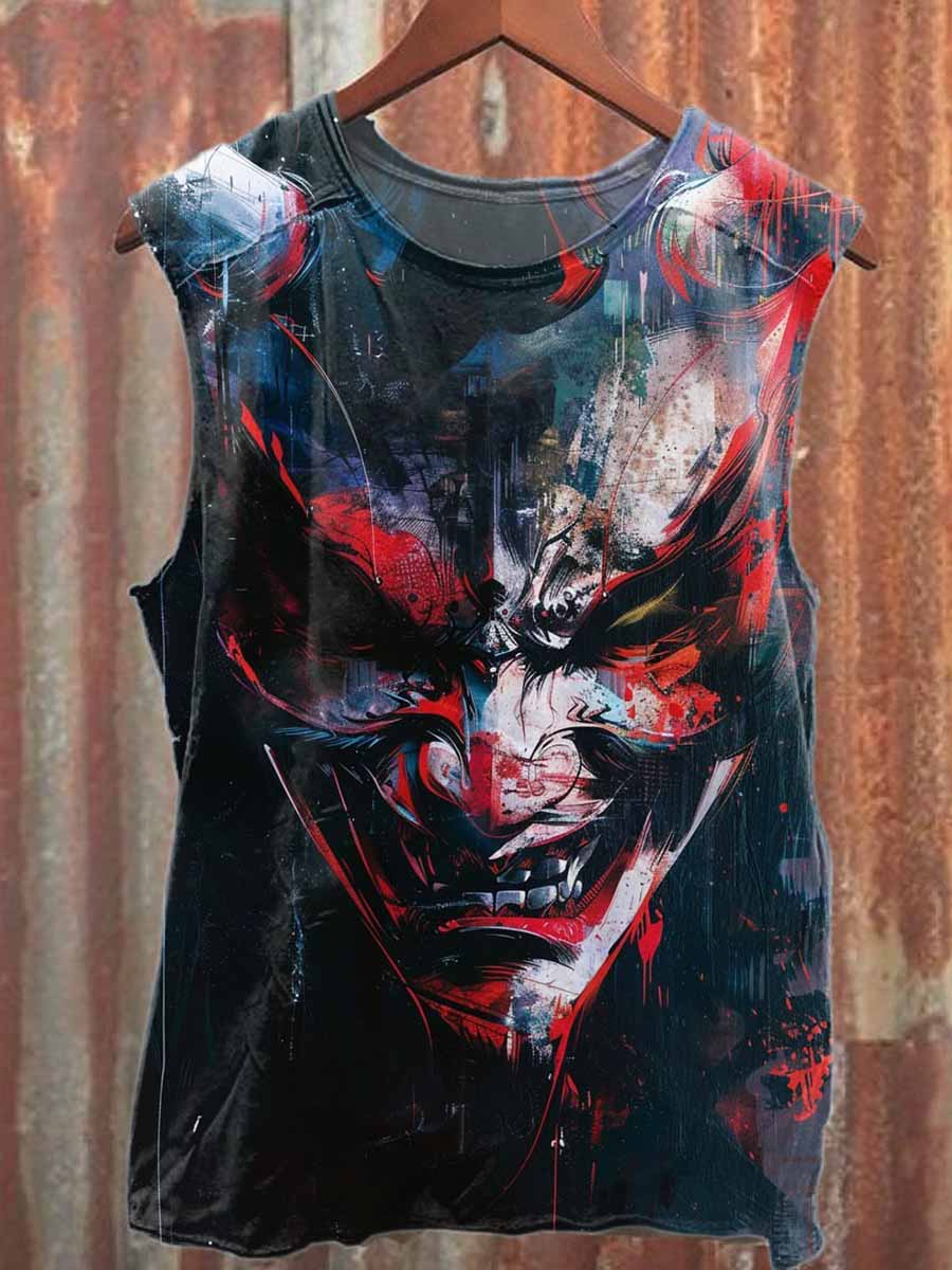 Vintage Epic Samurai Print Casual Cotton Tank Top