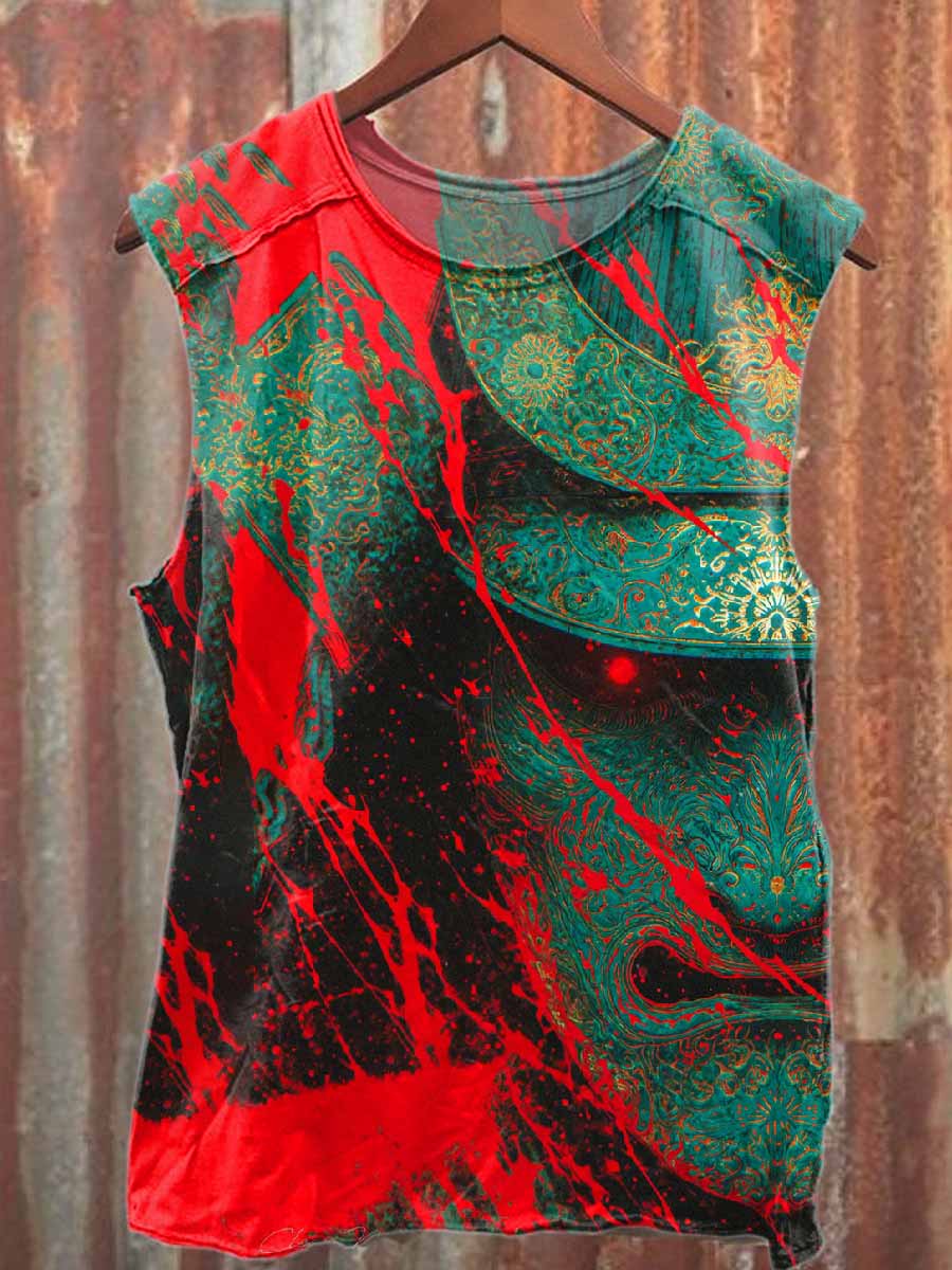 Vintage Epic Samurai Print Casual Cotton Tank Top