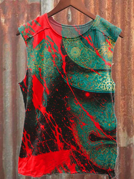 Vintage Epic Samurai Print Casual Cotton Tank Top