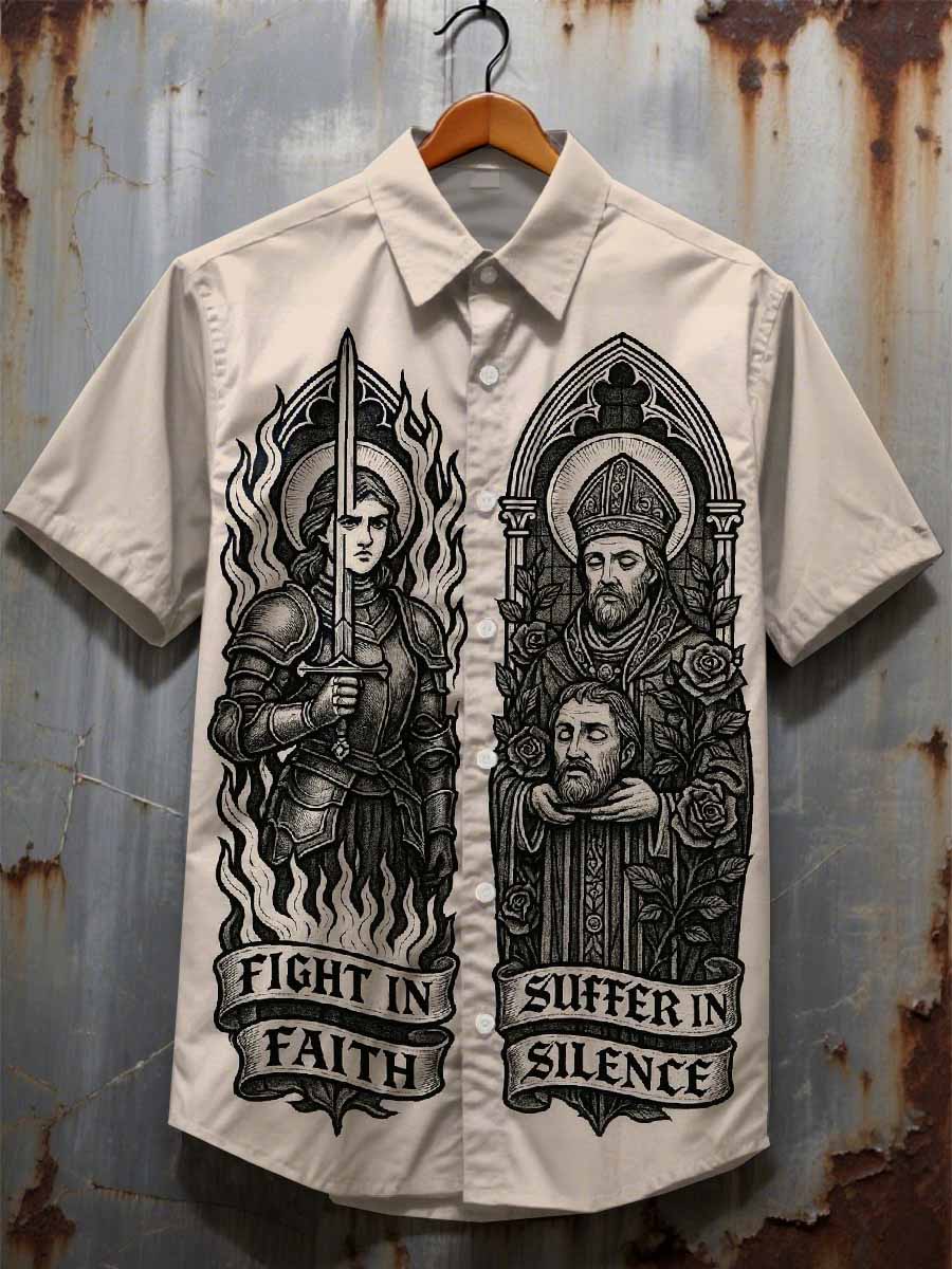 Vintage Graffiti Print Casual Cotton Shirt