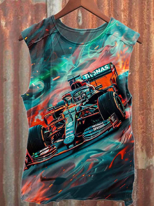 Men's Retro Racing Graffiti Print Casual Cotton Tank Top