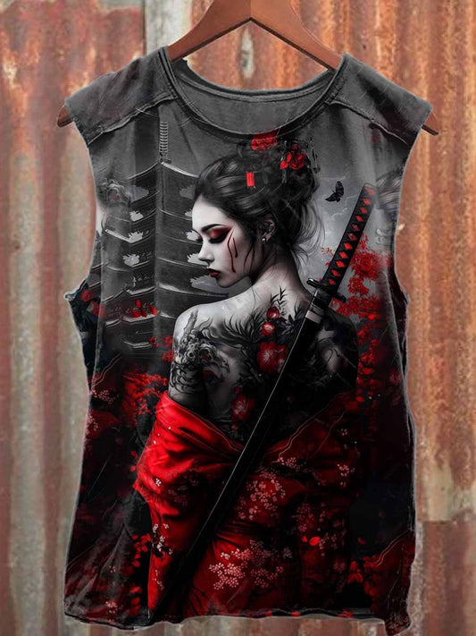 Retro Women's Warrior Print Casual Cotton Tank Top