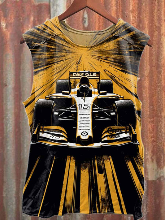 Men's Retro Racing Graffiti Print Casual Cotton Tank Top