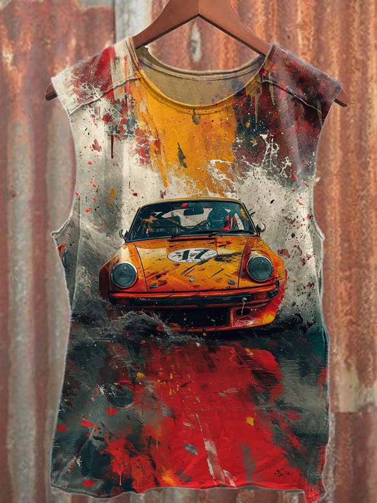 Men's Retro Racing Graffiti Print Casual Cotton Tank Top