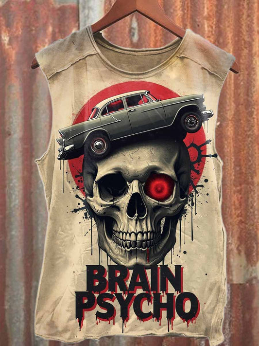 Retro Graffiti Print Casual Cotton Tank Top