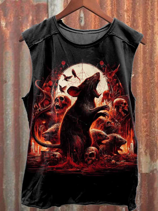 Vintage Black Death Print Casual Cotton Tank Top