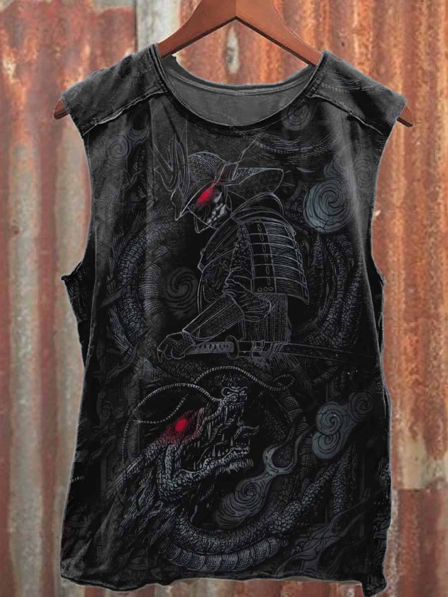 Vintage Epic Samurai Print Casual Cotton Tank Top
