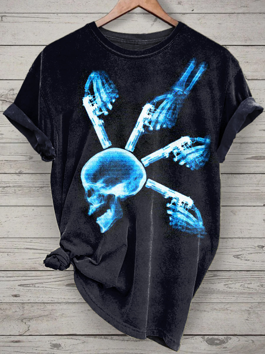 Unisex Psychedelic Skull Printed Vintage Fashion Loose Short Sleeve T-Shirt