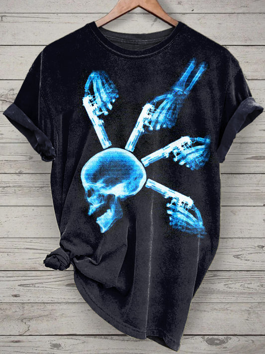Unisex Psychedelic Skull Printed Vintage Fashion Loose Short Sleeve T-Shirt