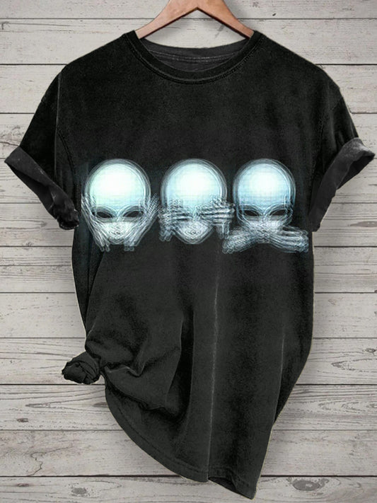 Unisex Funny Psychedelic Alien Printed Vintage Fashion Loose Short Sleeve T-Shirt