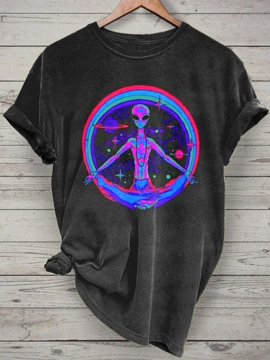 Unisex Funny Psychedelic Alien Printed Vintage Fashion Loose Short Sleeve T-Shirt