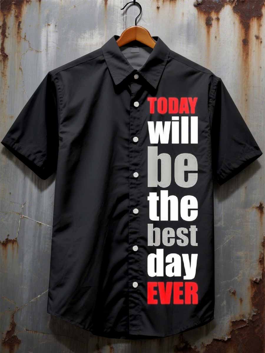 Vintage Print Casual Cotton Short Sleeve Shirt