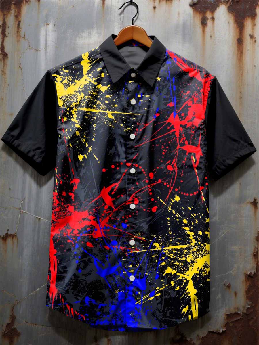 Retro Graffiti Print Casual Cotton Short Sleeve Shirt