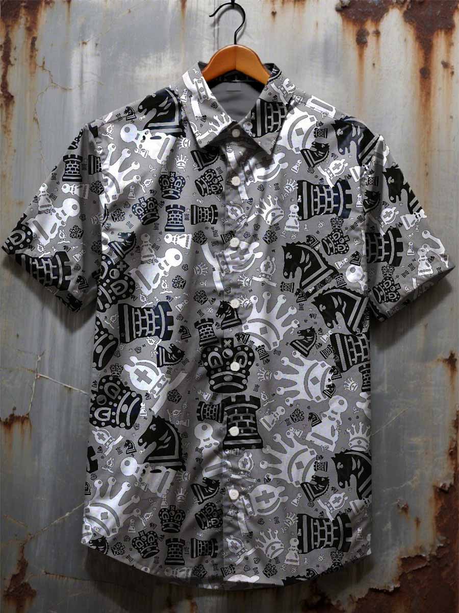 Retro Graffiti Print Casual Cotton Short Sleeve Shirt