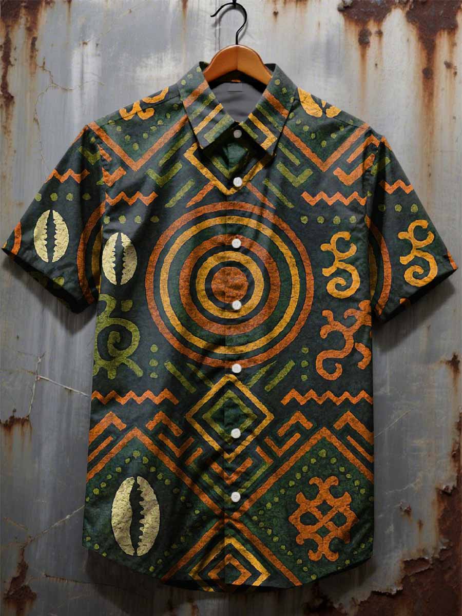 Retro Graffiti Print Casual Cotton Short Sleeve Shirt