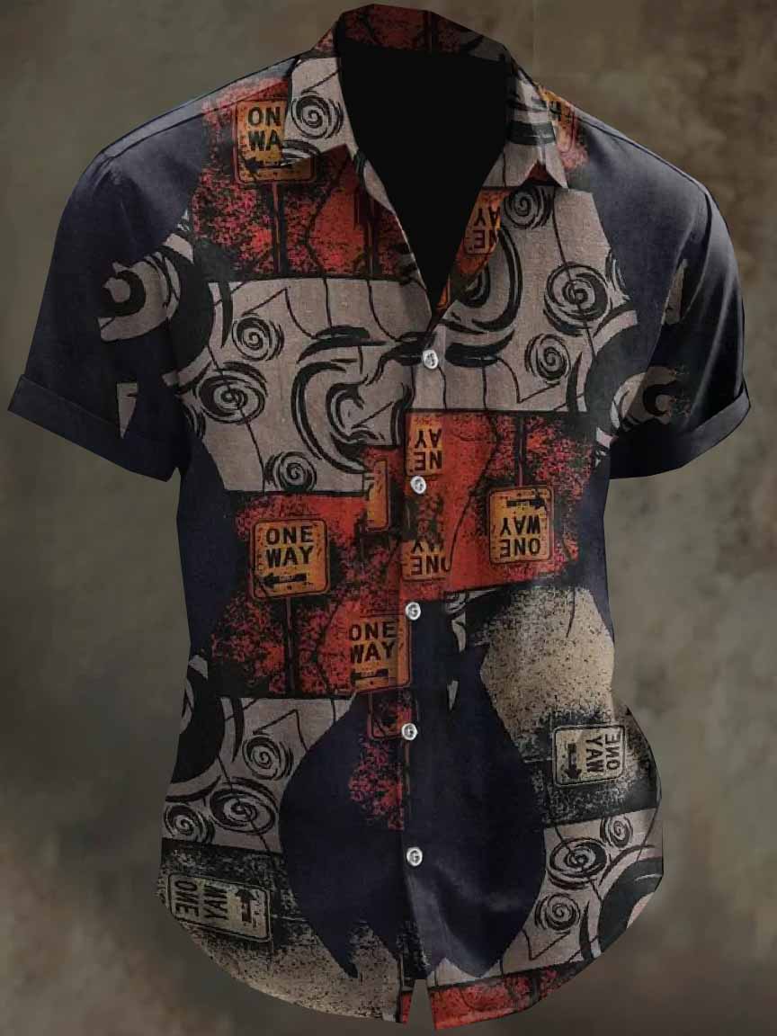 Men's Graffiti Print Casual Cotton Shirt
