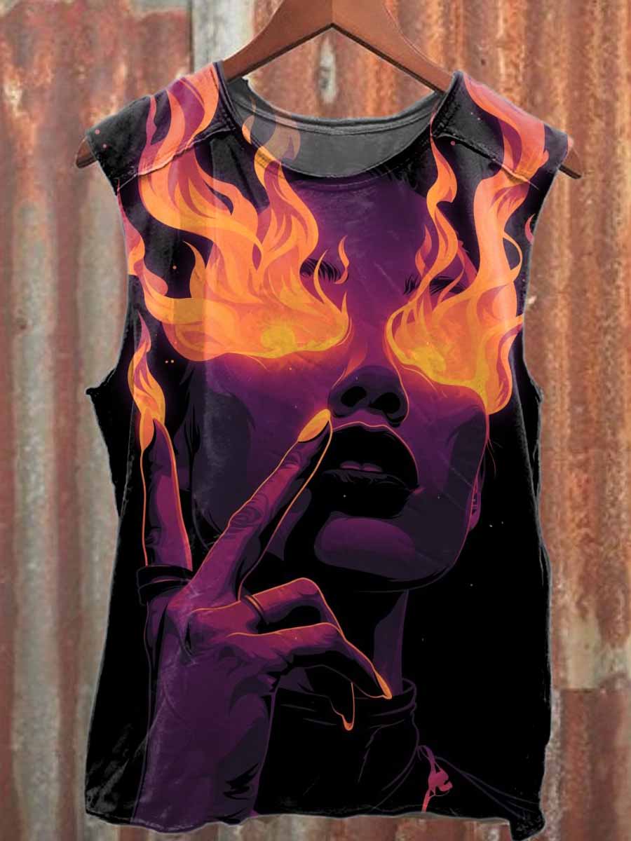 Retro Graffiti Print Casual Cotton Tank Top
