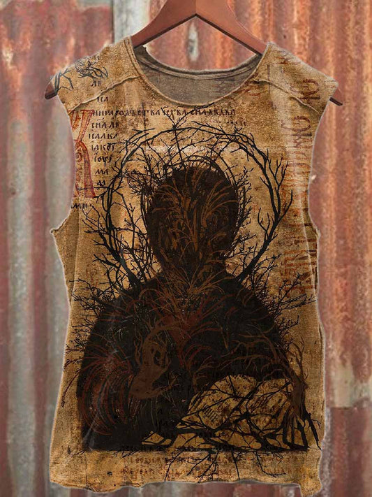 Retro Graffiti Print Casual Cotton Tank Top