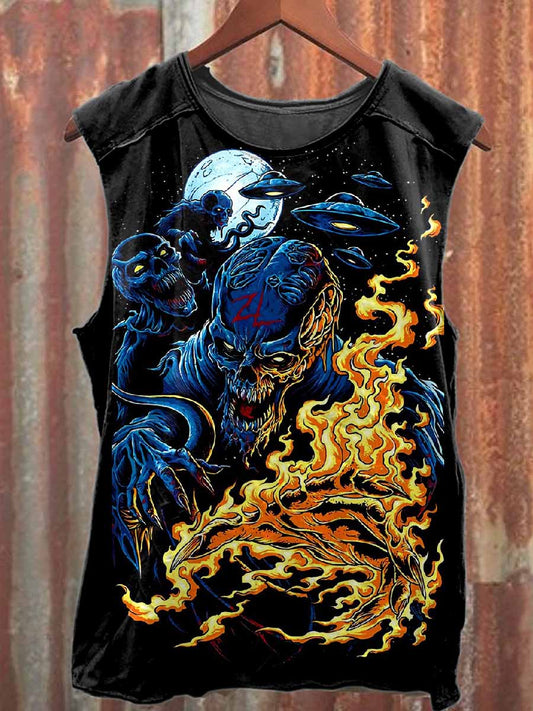 Retro Graffiti Print Casual Cotton Tank Top