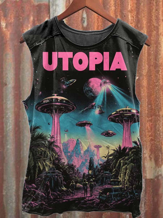 Retro Graffiti Print Casual Cotton Tank Top