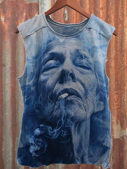 Retro Graffiti Print Casual Cotton Tank Top