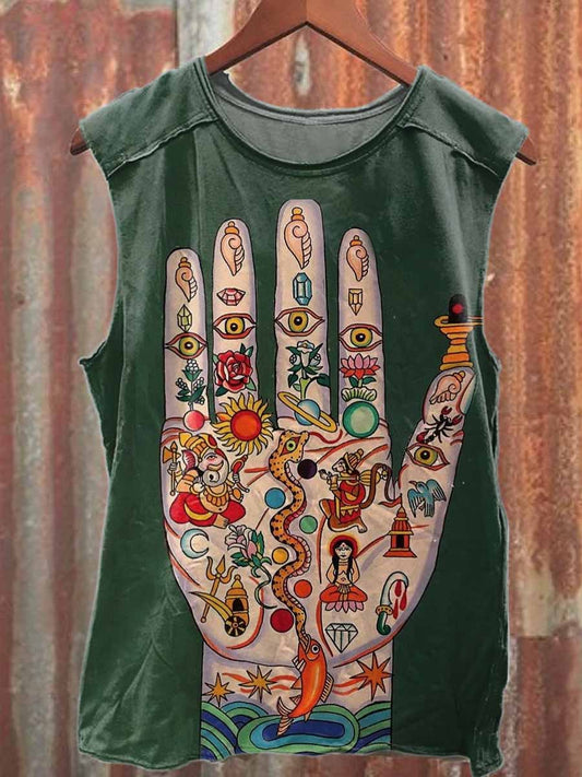 Retro Graffiti Print Casual Cotton Tank Top