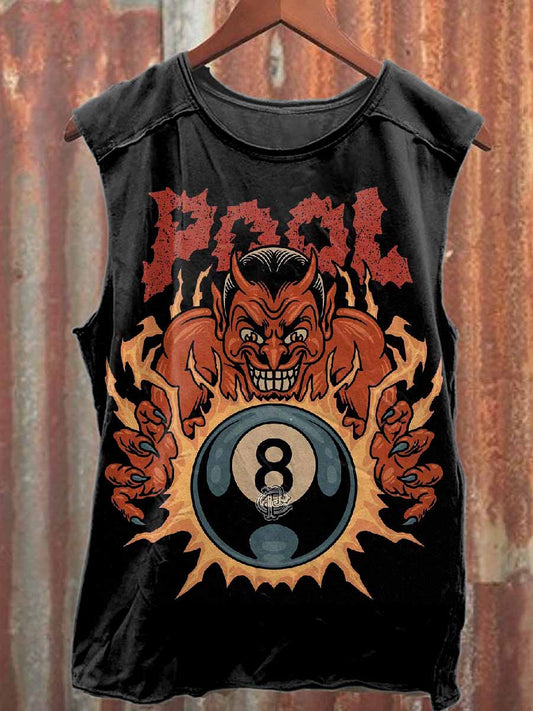 Retro Graffiti Billiards Print Casual Cotton Tank Top