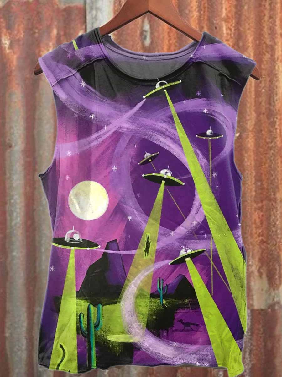 Retro Graffiti Print Casual Cotton Tank Top