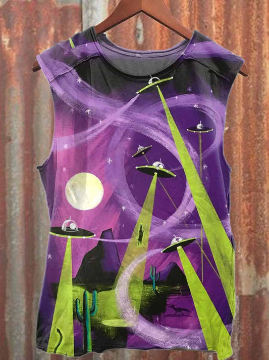 Retro Graffiti Print Casual Cotton Tank Top