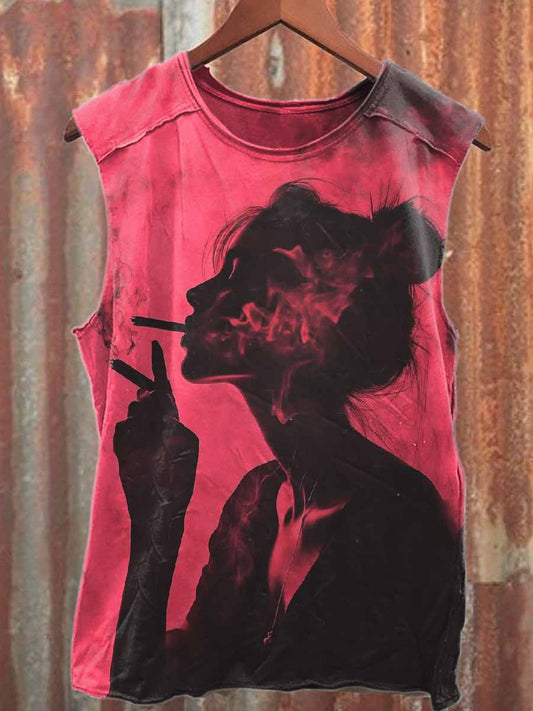 Retro Graffiti Print Casual Cotton Tank Top