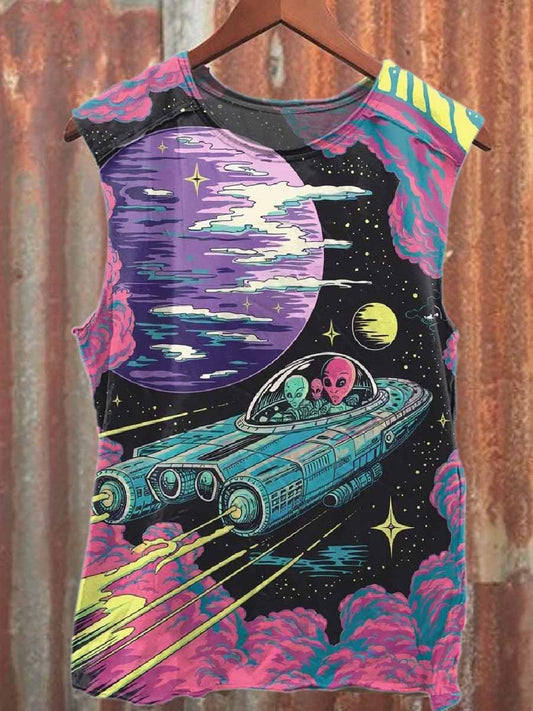 Retro Graffiti Print Casual Cotton Tank Top