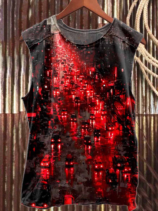 Retro Urban Style Printed Loose Cotton Tank Top