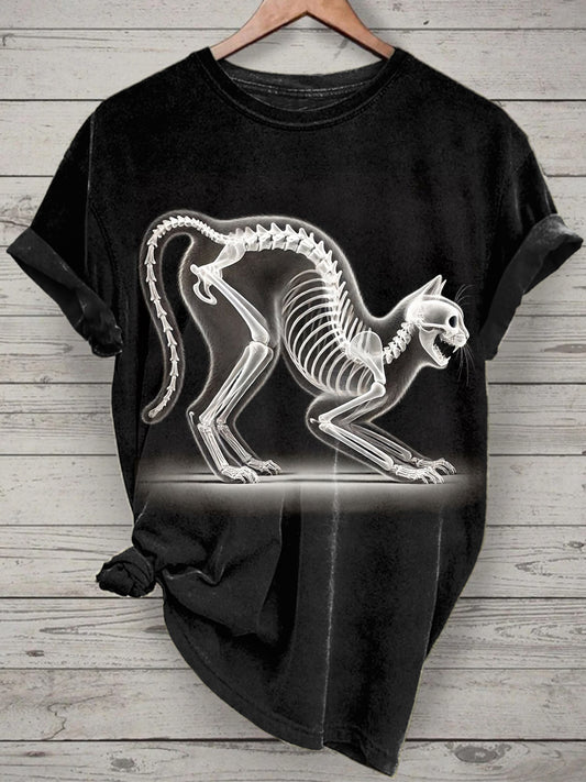 Unisex Skeleton Animal Printed Vintage Fashion Loose Short Sleeve T-Shirt