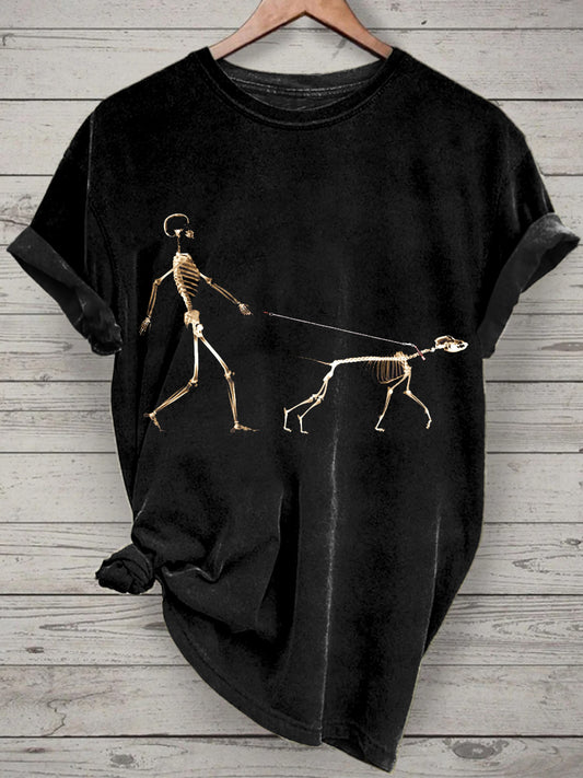 Unisex Skeleton Animal Printed Vintage Fashion Loose Short Sleeve T-Shirt