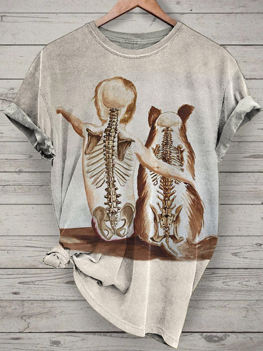Unisex Skeleton Animal Printed Vintage Fashion Loose Short Sleeve T-Shirt