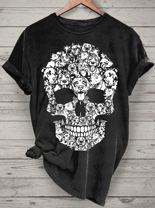 Unisex Skeleton Animals Printed Vintage Fashion Loose Short Sleeve T-Shirt
