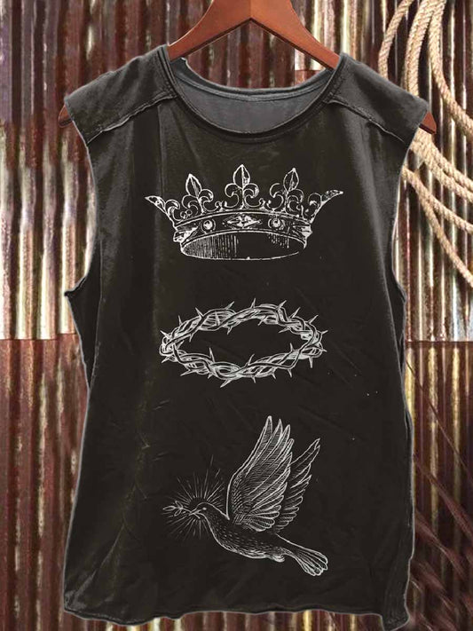 Retro Savior Print Loose Cotton Tank Top