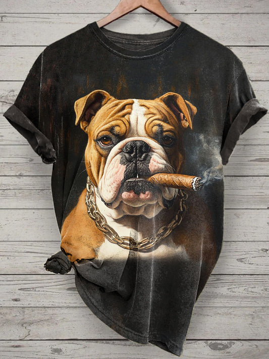 Unisex Smoking Animal Printed Vintage Fashion Loose Short Sleeve T-Shirt