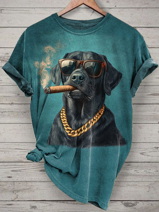 Unisex Smoking Animal Printed Vintage Fashion Loose Short Sleeve T-Shirt